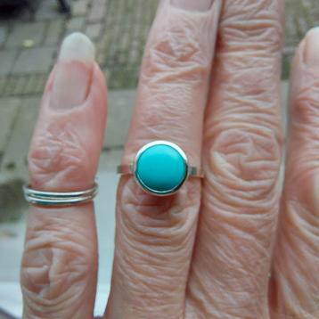 Mooie zilveren Turquoise/ Turkoois ring - mt 16