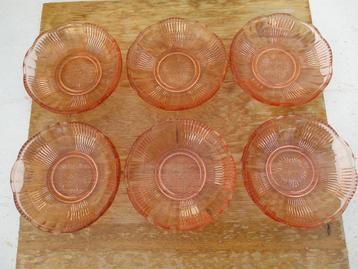 Roze persglas - 6 Fruitschaaltjes - Vintage