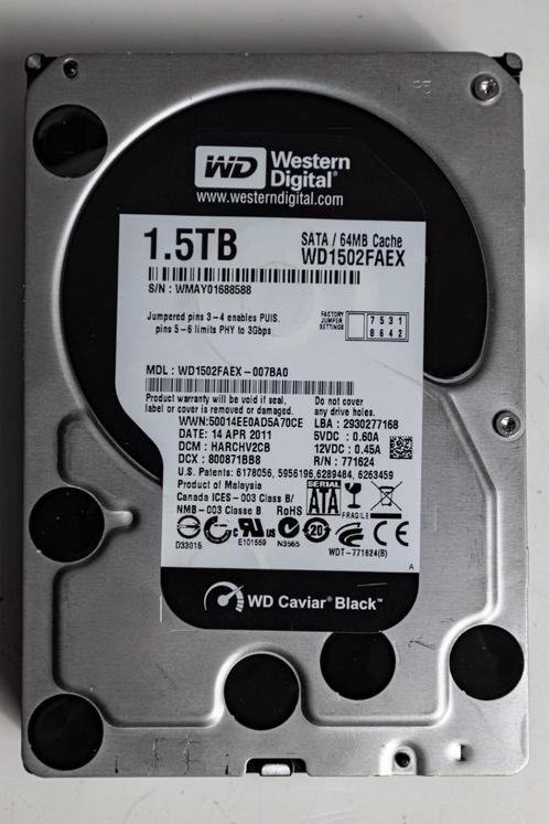 Western Digital 1.5 Tb HDD 3.5" WD1502FAEX, Computers en Software, Harde schijven, Refurbished, Desktop, Intern, HDD, SATA, Ophalen