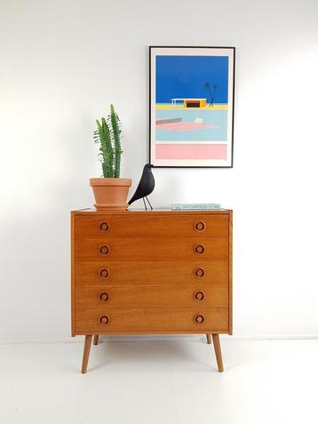 Vintage deense ladekast | 5 laden teak fineer