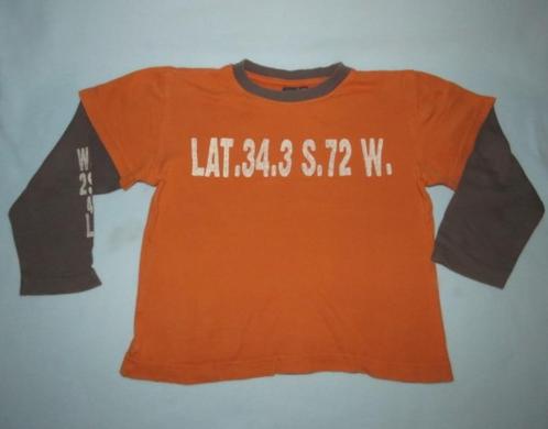 Shirt lange mouw oranje bruin letter-cijferprints 128 Alive, Kinderen en Baby's, Kinderkleding | Maat 128, Zo goed als nieuw, Jongen