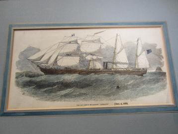Gravure van zeilschip Adelaide met stoommachine,1852
