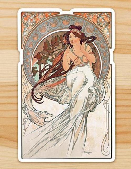 Alphonse Mucha Muziek Jugendstil Vinyl Sticker, Verzamelen, Stickers, Nieuw, Verzenden