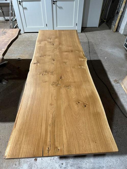 Massief eiken Boomstam een tafel 100x300 met zwarte x-poot, Huis en Inrichting, Tafels | Eettafels, Nieuw, 100 tot 150 cm, 200 cm of meer