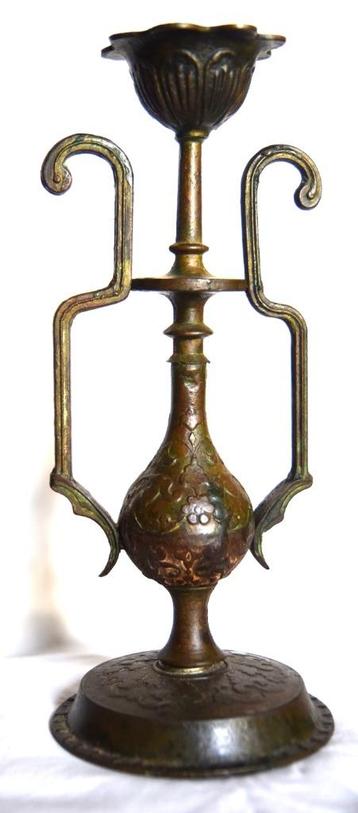 Antieke 19e eeuwse orientaalse bronzen kandelaar Jemen/India