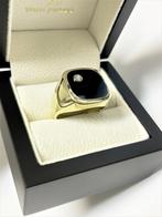 Gouden Heren Zegelring Onyx Briljant Geslepen Diamant 11,1g