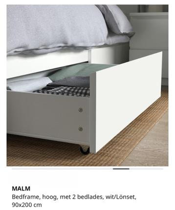 Eenpersoons bed wit (Ikea - Malm) met twee lades - afbeelding 4