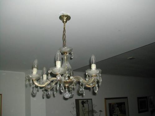 Antieke kroonluchter kristal hanglamp pegel barok glas lamp, Huis en Inrichting, Lampen | Kroonluchters, Gebruikt, Glas, Metaal
