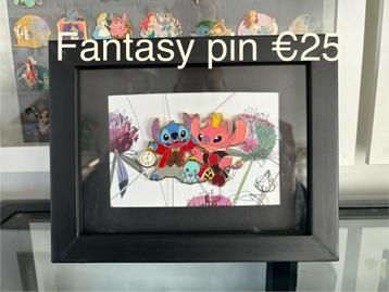 Stitch en Angel Fantasy Pin in lijstje / passe-partout. 
