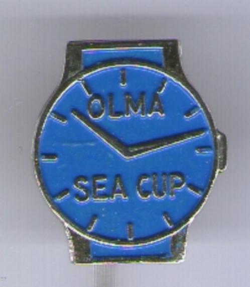 OLMA Sea cup blauw op zilverkleurig horloges speldje( W_134), Verzamelen, Speldjes, Pins en Buttons, Zo goed als nieuw, Merk, Verzenden