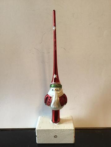 Mooie glazen kerstboom piek met afbeelding v. Kerstman 26 cm