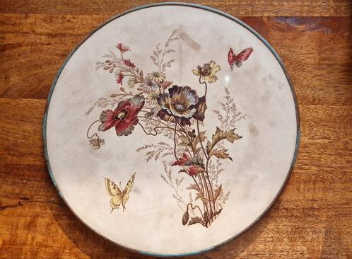 Vintage ronde tegel met bloemen - Villeroy & Boch, Antiek en Kunst, Antiek | Wandborden en Tegels, Ophalen of Verzenden