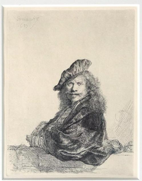 Ets Rembrandt van Rijn 1639. Zelfportret baret, reproductie., Antiek en Kunst, Kunst | Schilderijen | Klassiek, Ophalen