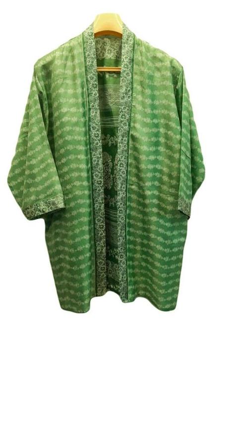 Groene Zijden Kimono Upcycle van Sari Stof Zijde Grote Maat, Kleding | Dames, Overige Dameskleding, Nieuw, Verzenden