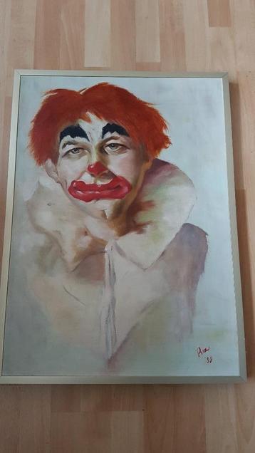 Clown/ circus/ schilderij v.e. clown op linnen/ goede staat.