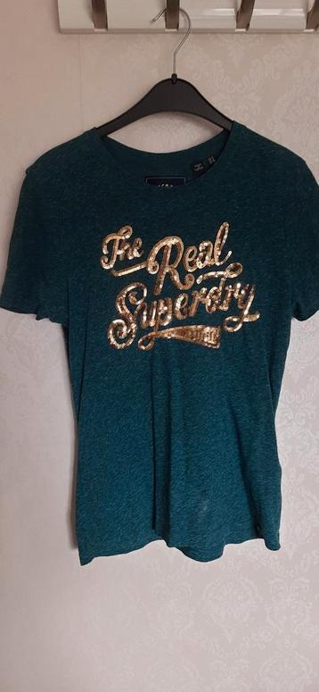 (Zee) groen shirt met gouden pailletten Superdry maat 38