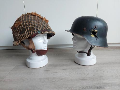 WW2 US 101st E Airborne Duitse decal helmen + Display hoofde, Verzamelen, Militaria | Tweede Wereldoorlog, Landmacht, Helm of Baret