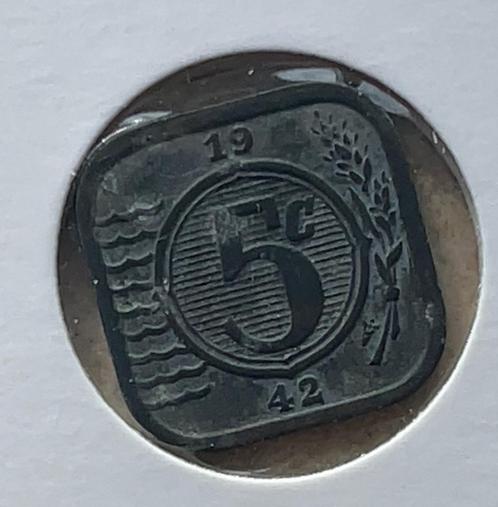 Zinken 5 cent 1942, Postzegels en Munten, Munten | Nederland, 1 cent, Koningin Wilhelmina, Ophalen of Verzenden