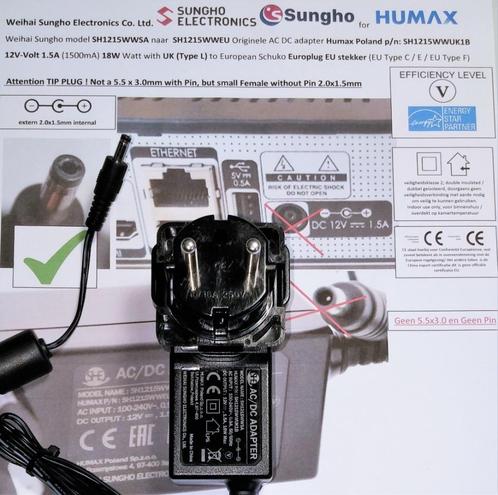 Weihai Sungho SH1215WWSA Humax 12V 1.5A 18W Adapter 2.1x1.5, Audio, Tv en Foto, Opladers, Zo goed als nieuw, Ophalen of Verzenden