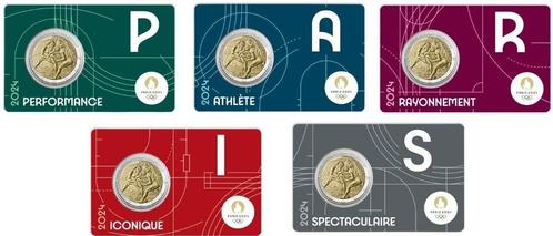 Frankrijk 2024 - Olympische Spelen - coincard - serie of los, Postzegels en Munten, Munten | Europa | Euromunten, Setje, 2 euro
