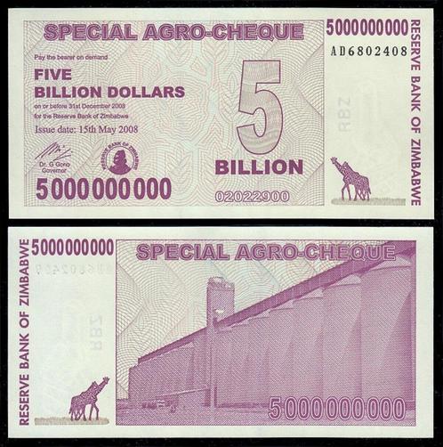 Zimbabwe 2008 Agro-Cheque, laatste van 4 biljetten (UNC), Postzegels en Munten, Bankbiljetten | Afrika, Setje, Zimbabwe, Verzenden