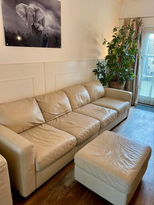 Italsofa lederen bank met 2 fauteuils en poef, Huis en Inrichting, Banken | Sofa's en Chaises Longues, Gebruikt, Vierpersoons of meer