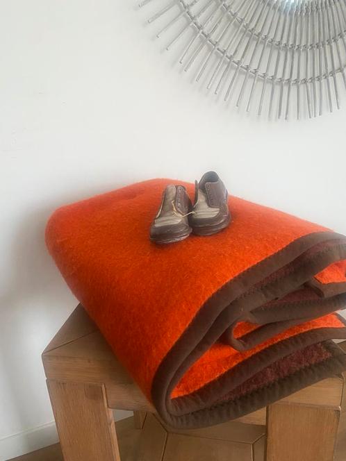 Prachtige oranje/ bruine vintage wollen deken, Huis en Inrichting, Woonaccessoires | Plaids en Woondekens, Zo goed als nieuw, Ophalen of Verzenden