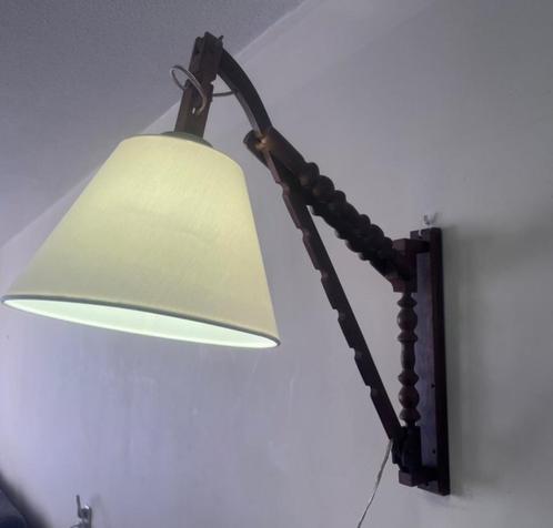 Zeldzame vintage schaarlamp, Huis en Inrichting, Lampen | Wandlampen, Gebruikt, Hout, Stof, Verzenden