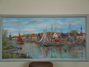 haven  werf Arnemuiden paneel 120 x 80 cm olieverf op doek 