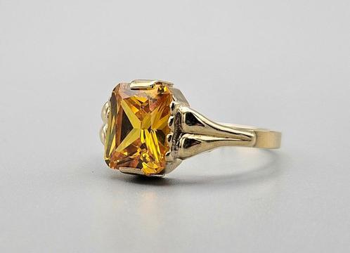 Gouden Vintage ring met edelsteen citrien. 2023/504, Sieraden, Tassen en Uiterlijk, Antieke sieraden, Ring, Goud, Met edelsteen