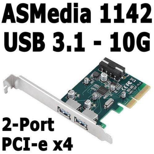 USB 3.1 2-Port PCI-e x4 Host Controller | 10G | ASMedia 1142, Computers en Software, USB Sticks, Nieuw, Ophalen of Verzenden
