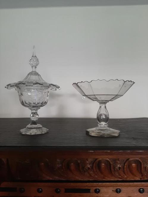 2 verschillende antieke kristallen fruitschalen 1800-1900, Antiek en Kunst, Antiek | Glas en Kristal, Ophalen of Verzenden