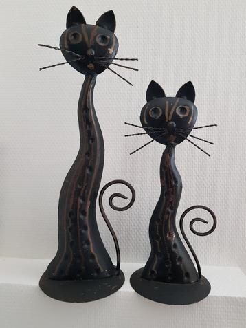 Leuke set Deco Katten. Decoratie,Metaal,Bruin,Kattenbeeldje