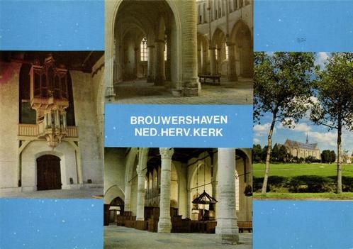 Brouwershaven, Ned. Herv. Kerk - 4 afb - ongelopen, Verzamelen, Ansichtkaarten | Nederland, Ongelopen, Overijssel, Ophalen of Verzenden