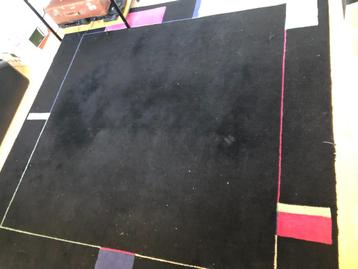 Kinast Vloerkleed,2.5x2.5m,zwart+gekleurde vlakken,rookvrij