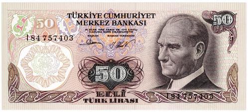 24-533 Turkije 50 lire 1970, Postzegels en Munten, Bankbiljetten | Azië, Los biljet, Midden-Oosten, Verzenden
