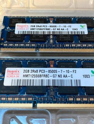 Hynix 4GB 2RX8 PC3 8500S SODIMM geheugenmodules.