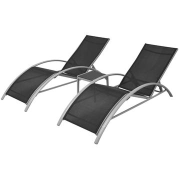 2x Ligstoel tuinstoel ligbed aluminium zwart GRATIS BEZORGD