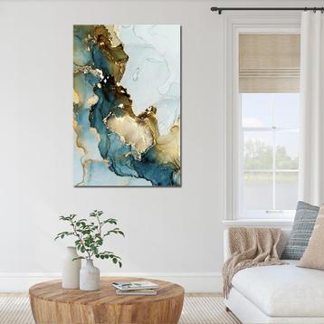 Plexiglas Schilderij - Blue & Gold Marble