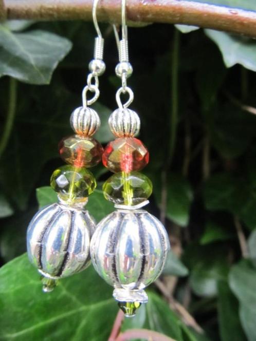 Oorbellen Glass Melon glas facet-meloen kralen verziilverd, Sieraden, Tassen en Uiterlijk, Oorbellen, Nieuw, Hangers, Zilver, Bruin