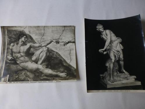 Twee kunstfoto’s van Bernini en Michelangelo, Verzamelen, Foto's en Prenten, Zo goed als nieuw, Foto, Overige onderwerpen, 1940 tot 1960
