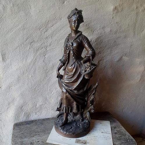 Fraai oud frans brons metalen beeld landelijke dame Moreau, Antiek en Kunst, Antiek | Overige Antiek, Ophalen of Verzenden