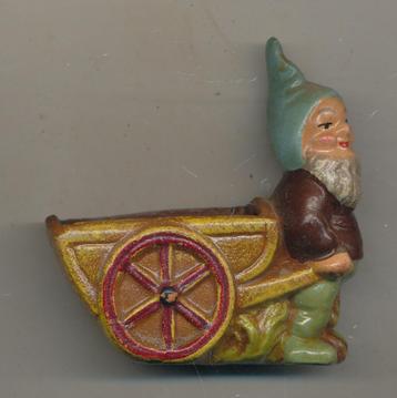  aardewerk oud miniatuur kaboutertje jaren 50  met karretje