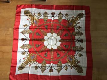 Vintage damessjaal, rood, goud, wit