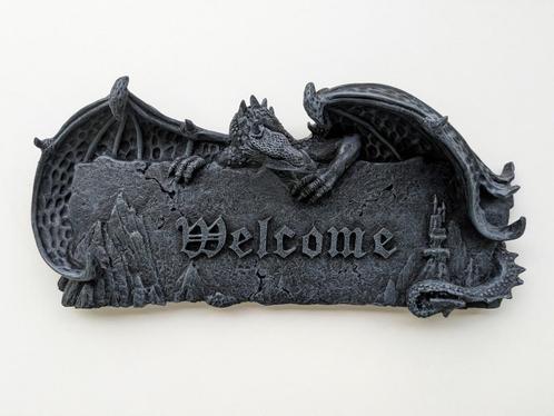 Welkom bord met draak zwart, Verzamelen, Beelden en Beeldjes, Zo goed als nieuw, Fantasy, Ophalen