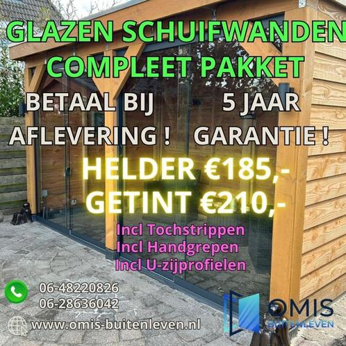 GLAZEN SCHUIFWAND COMPLEET PAKKET €185,- INCLUSIEF BTW, Tuin en Terras, Overkappingen, Nieuw, Veranda, Ophalen of Verzenden