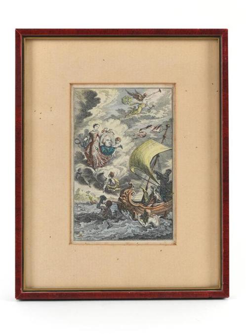 Leuke oude Ingekleurde Grafiek van  SImon Fokke [1712-1784], Antiek en Kunst, Kunst | Etsen en Gravures, Ophalen of Verzenden