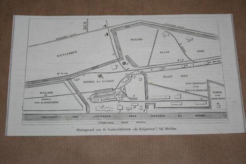 Antieke plattegrond - Buskruitfabriek Muiden - 1883 !!, Boeken, Atlassen en Landkaarten, Gelezen, Landkaart, Nederland, 1800 tot 2000