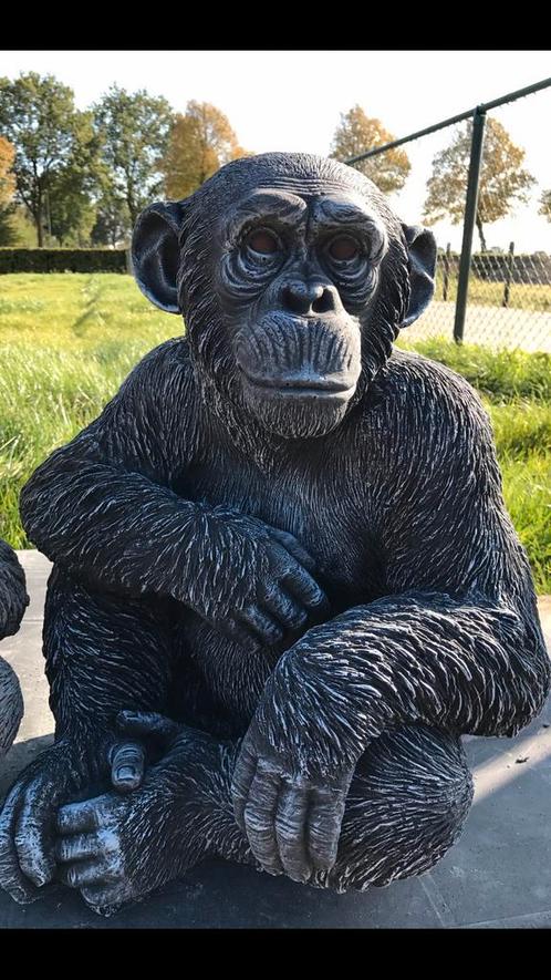 Chimpansee 52cm 55kg Chita Bonobo gegoten stenen aap, Tuin en Terras, Tuinbeelden, Nieuw, Dierenbeeld, Beton, Ophalen of Verzenden