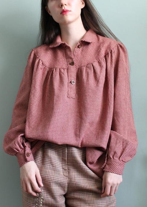 Vintage handgemaakte wollen blouse ruit oostenrijks S, Kleding | Dames, Blouses en Tunieken, Zo goed als nieuw, Maat 36 (S), Rood